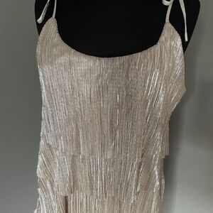 Patterson J Kincaid Gold Pleated Top with Self-Tie Straps Sz M
